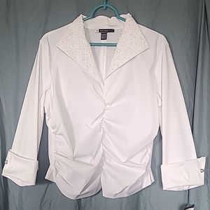 JS Boutique white blouse with sequins. Made in Canada